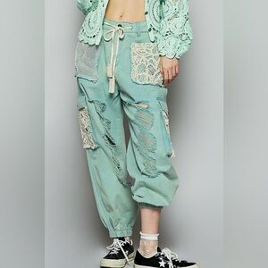 POL Mint Green Lace Patch Joggers